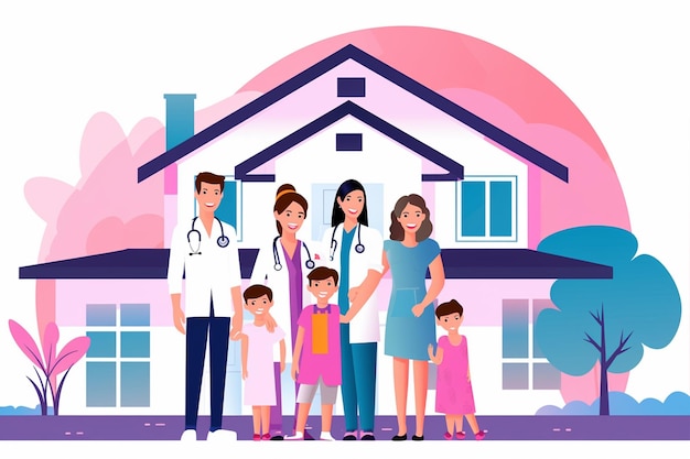 Vector illustration of doctor with family