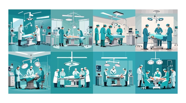 Vector illustration of doctors performing surgery in operating room