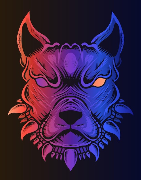 Illustration dog head with neon color