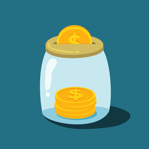 Illustration of dollar coin in a saving jar business or financial illustration vector graphic asset