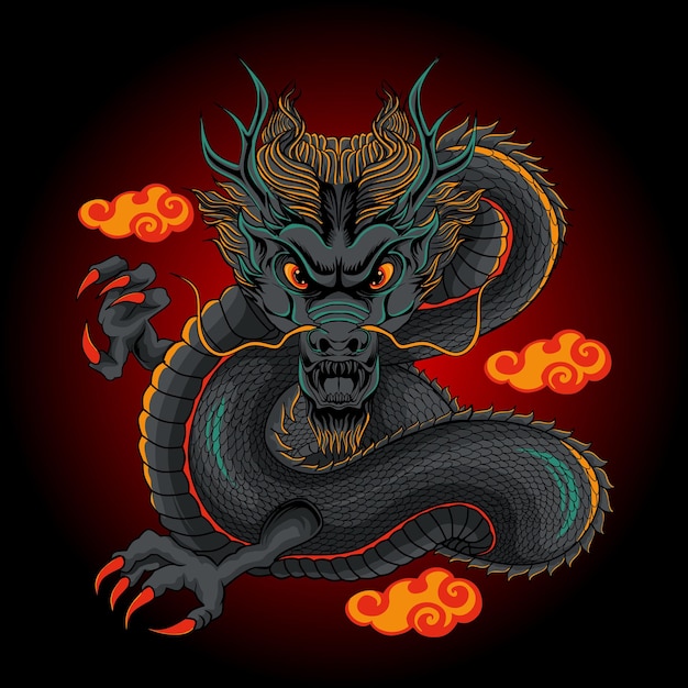 Illustration of dragon detailed design vector