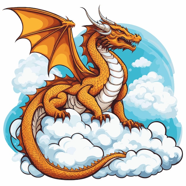 Illustration dragon in the sky above majestic clouds