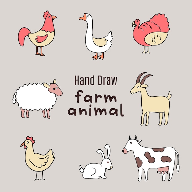 Illustration drawing style of farm animals collection