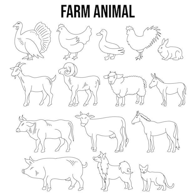 Vector illustration drawing style of farm animals collection