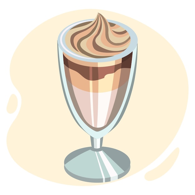 Vector illustration drawn realistic glass goblet with milk coffee cocktail browngold colors pint