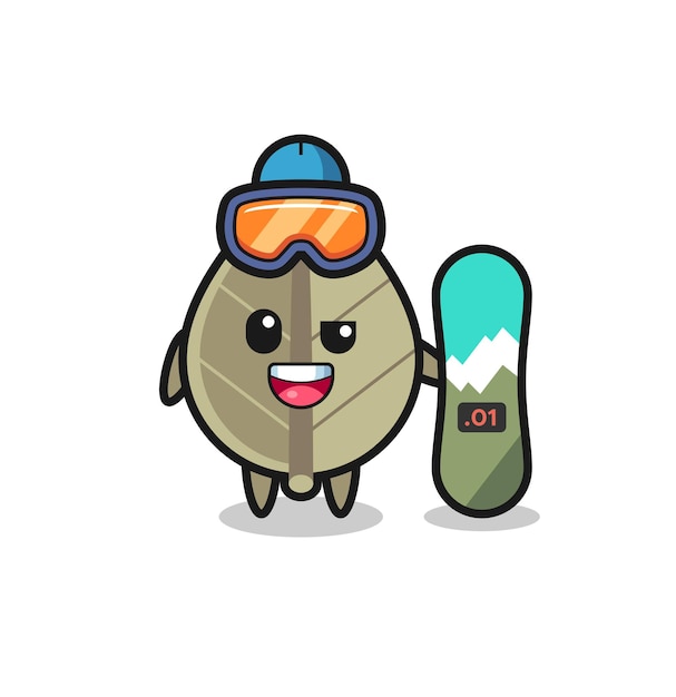 Illustration of dried leaf character with snowboarding style