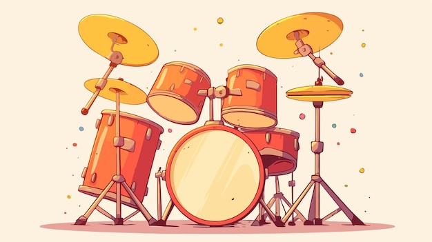 an illustration of a drum set with a drum set and a drum kit with a red band on the top