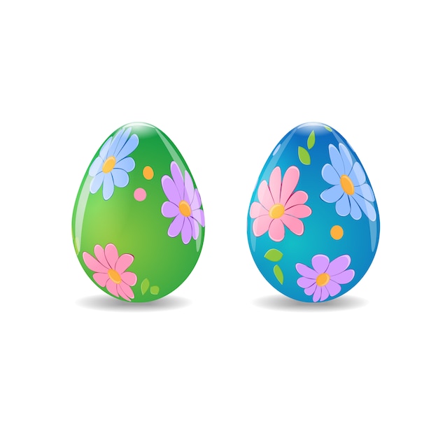 Illustration of Easter eggs with flower decoration on a white background