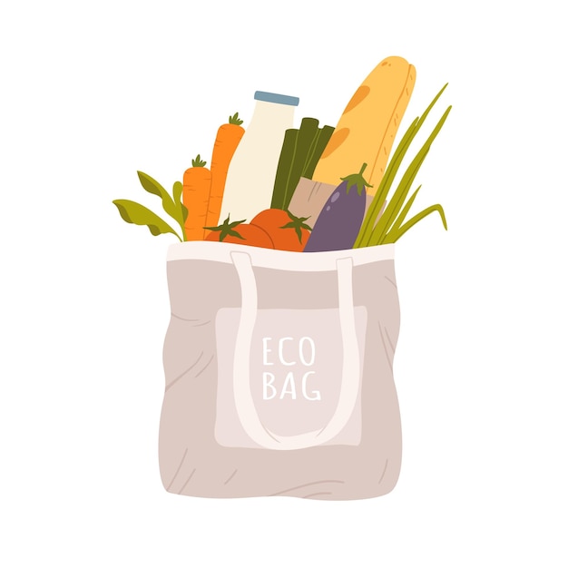 Illustration of eco bag with groceries