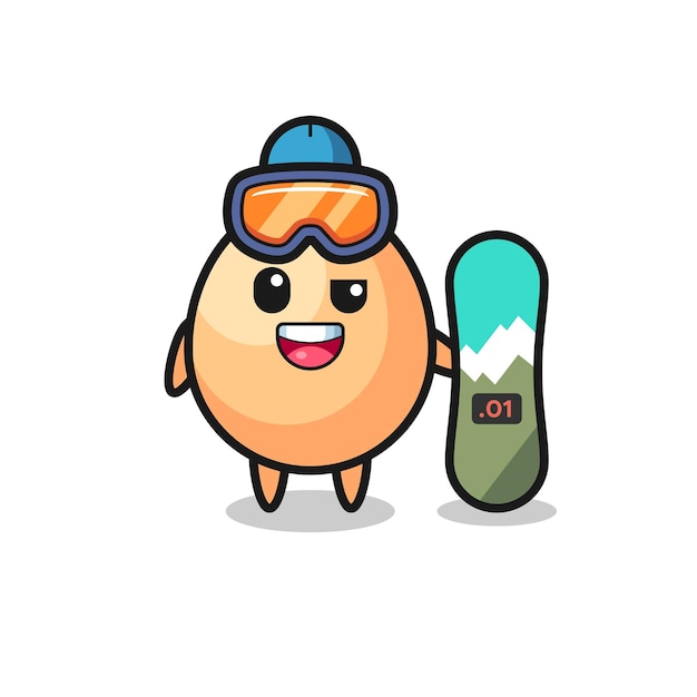 Illustration of egg character with snowboarding style