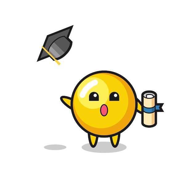 Illustration of egg yolk cartoon throwing the hat at graduation