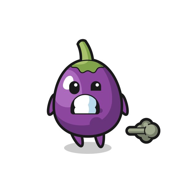 Vector the illustration of the eggplant cartoon doing fart