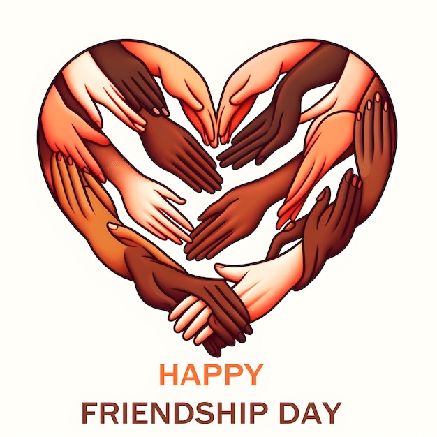 Illustration of eight hands of varying skin International Friendship Day with a white background