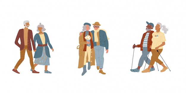 Vector illustration elderly couples walking park