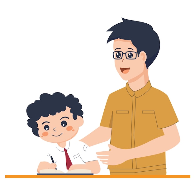 Vector illustration of a elementary school teachers and students are discussing