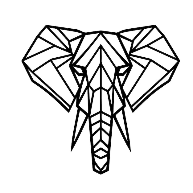 Illustration of a elephant in polygon style in black and white