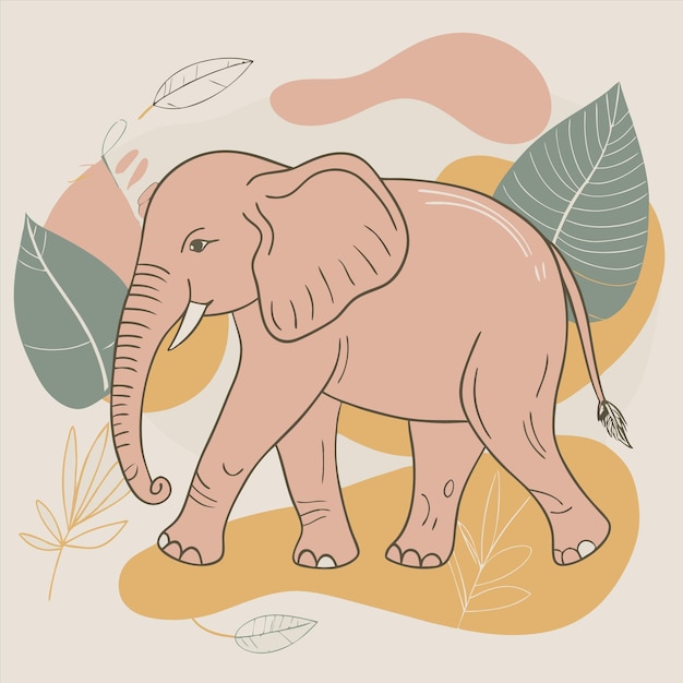 an illustration of an elephant with leaves and a picture of a baby elephant