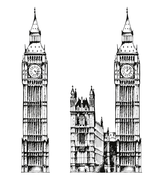 Illustration of Elizabeth Tower Big Ben and Palace of Westminster London