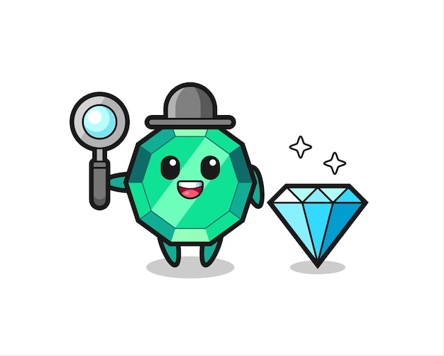 Vector illustration of emerald gemstone character with a diamond