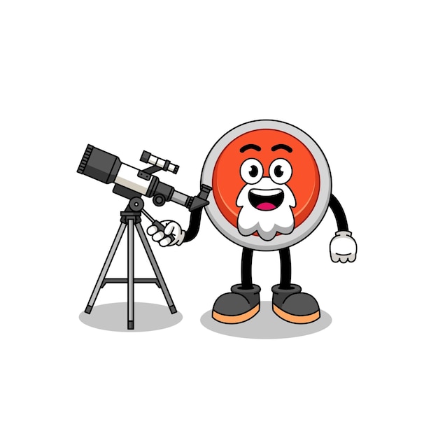 Illustration of emergency button mascot as an astronomer