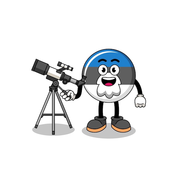 Illustration of estonia flag mascot as an astronomer