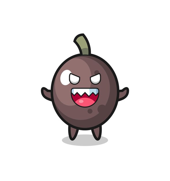 Illustration of evil black olive mascot character