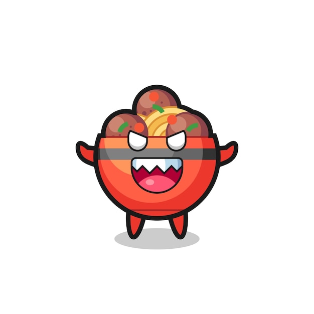 Illustration of evil meatball bowl mascot character