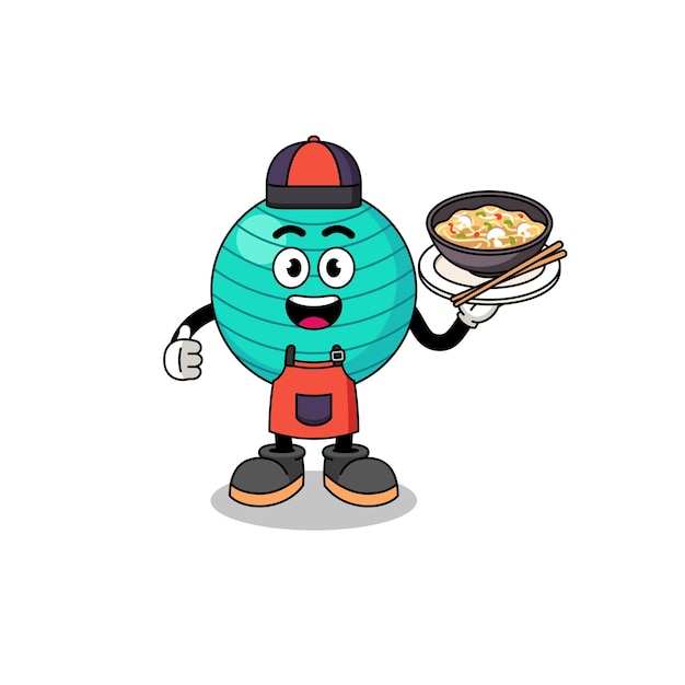 Illustration of exercise ball as an asian chef character design