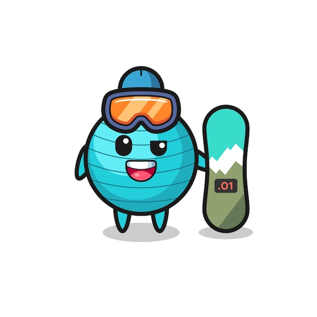 Illustration of exercise ball character with snowboarding style