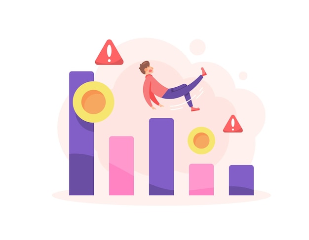 Vector illustration of a falling businessman with a declining graph illustration concept of declining sales