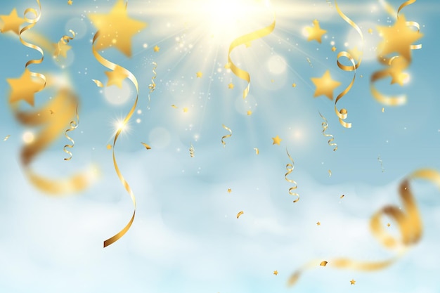 Illustration of falling confetti on a transparent background.