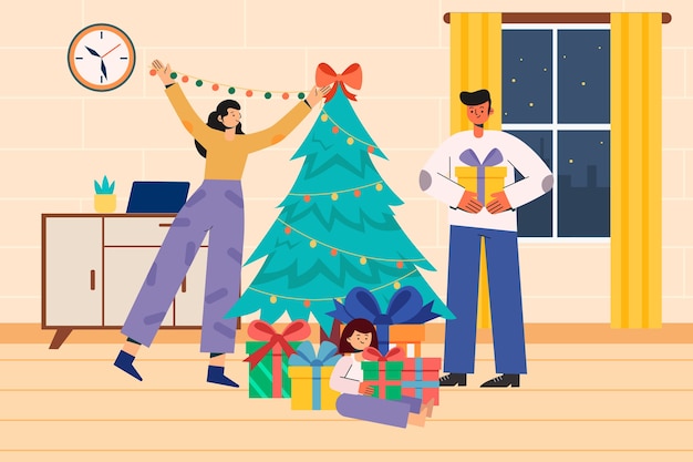   illustration of a family celebrating Christmas together