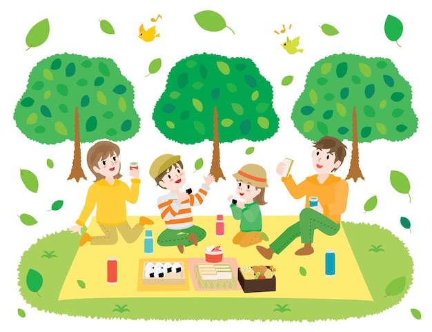 Illustration of the family doing picnic