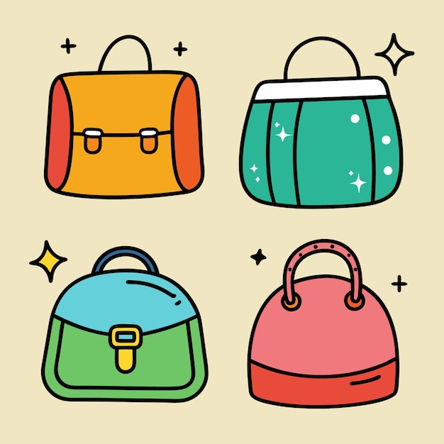 Vector an illustration featuring four handbags in various colors and styles