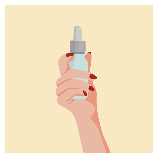 Illustration of female hand holding serum bottle vector image