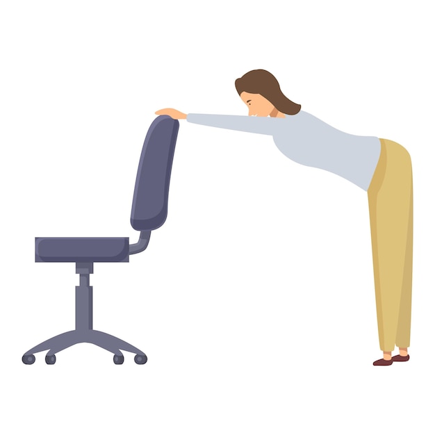 Vector illustration of a female worker doing a stretch exercise by her office chair