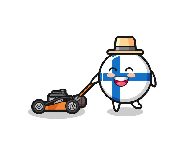 Illustration of the finland flag badge character using lawn mower , cute style design for t shirt, sticker, logo element