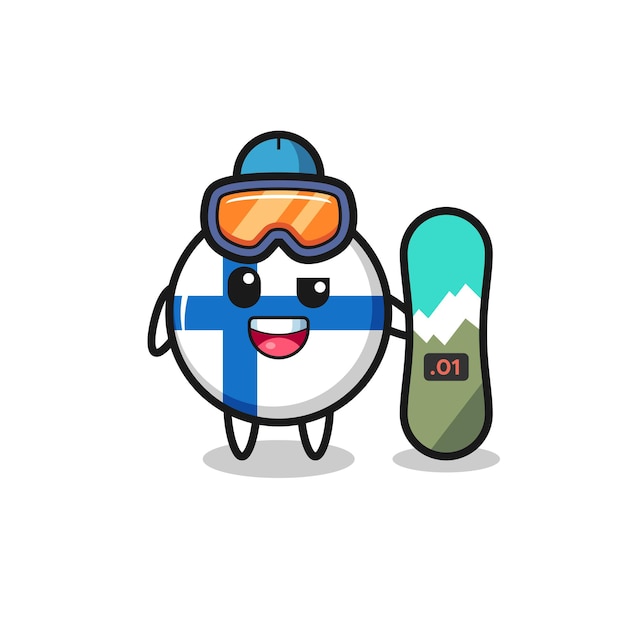 Illustration of finland flag badge character with snowboarding style , cute style design for t shirt, sticker, logo element