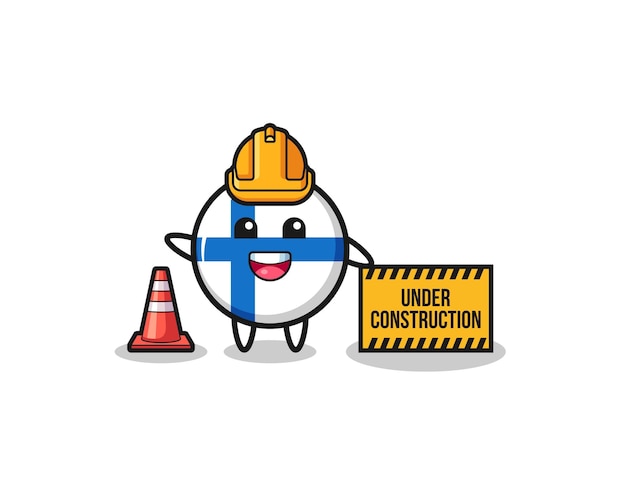 Illustration of finland flag with under construction banner , cute design