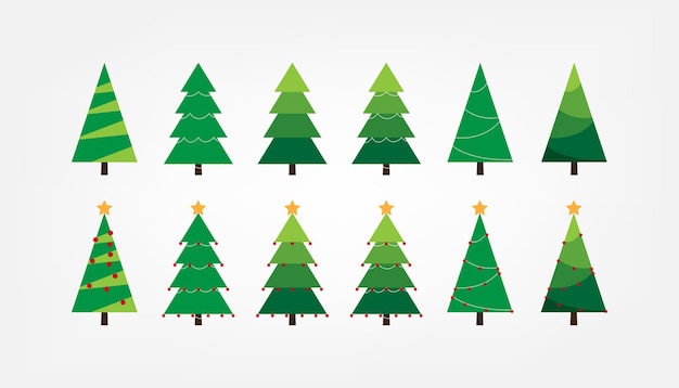 illustration of a flat decorated Christmas tree collection for Merry Christmas