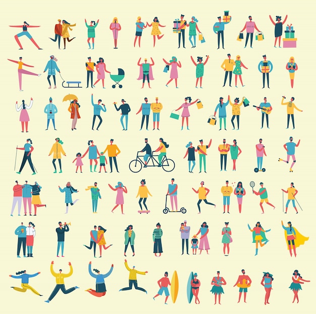 illustration in a flat style of different activities people