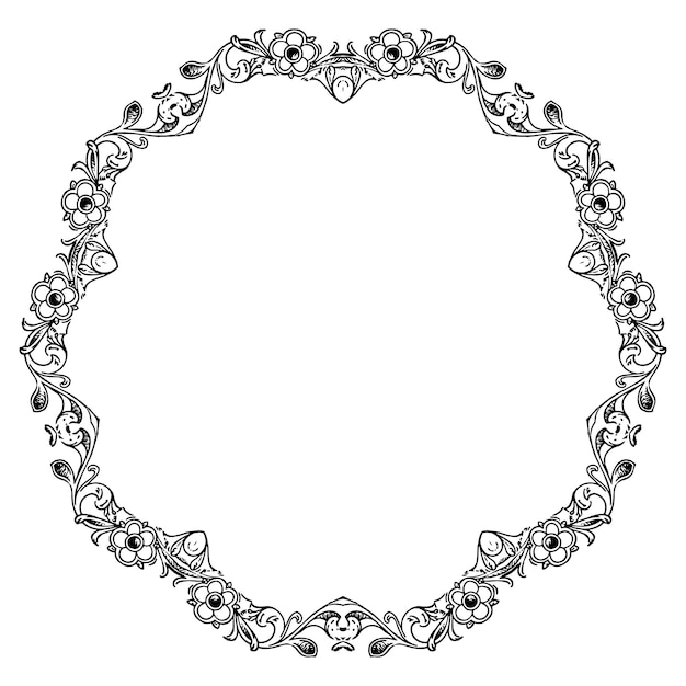 Illustration of floral frame design with black and white elements on white background