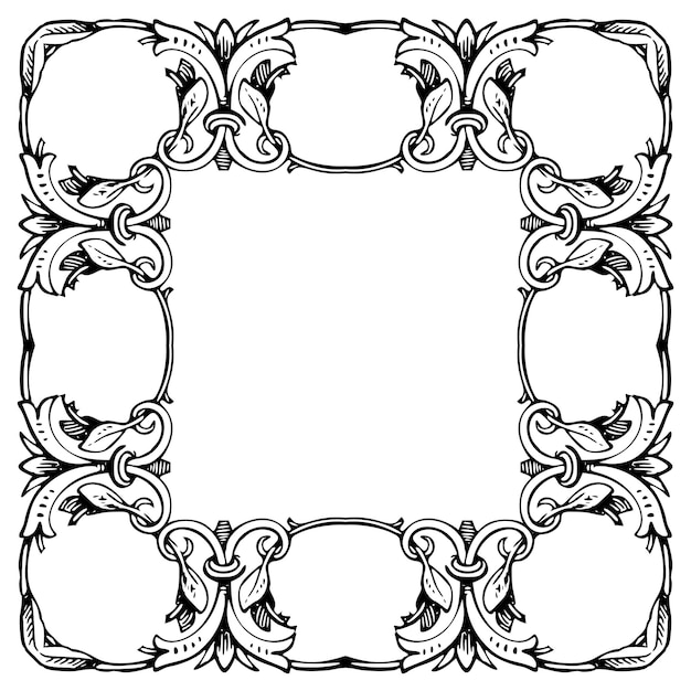 Illustration of floral frame design with black and white vignette