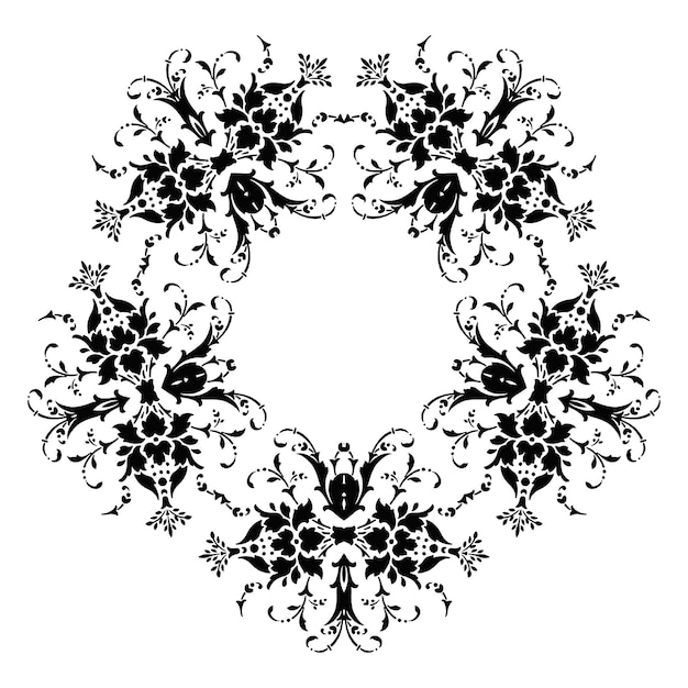 Illustration of floral frame with black and white flowers on white background