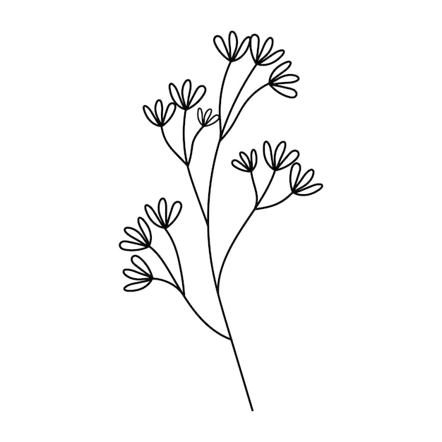 Illustration of a flower silhouette of a twig with flowers and leaves Vector illustration