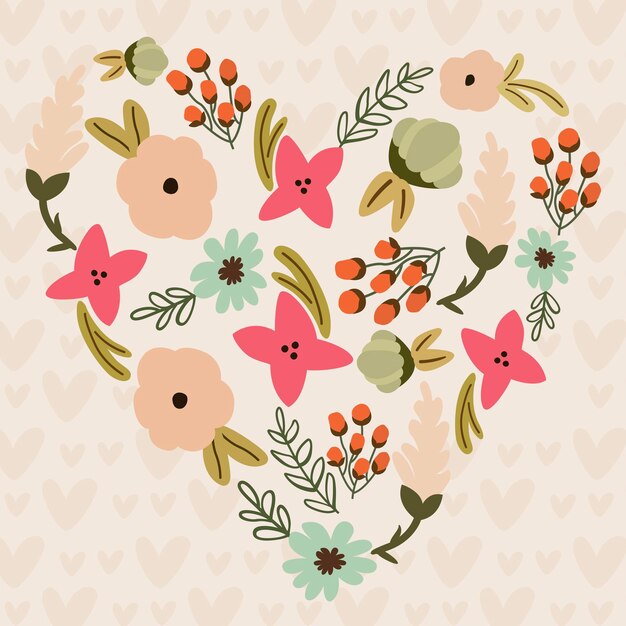 Illustration of flowers in the shape of a heart