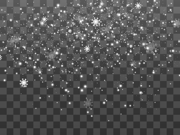 Illustration of flying snow on a transparent background.Natural phenomenon of snowfall or blizzard.