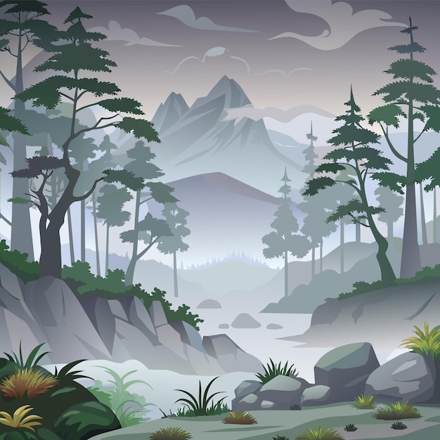 illustration of foggy landscape