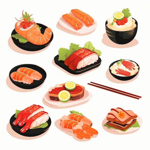 illustration food japanese asian japan vector asia cuisine design sushi meal cartoon res