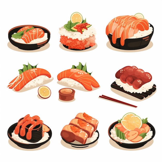 illustration food japanese asian japan vector asia cuisine design sushi meal cartoon res